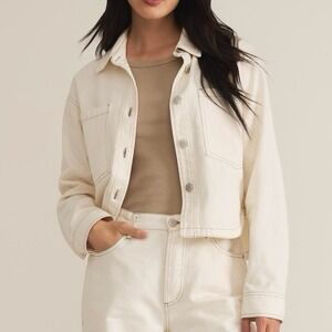 Z Supply Women's Medium All Day Cropped Denim Jacket Off White Preppy Minimalist